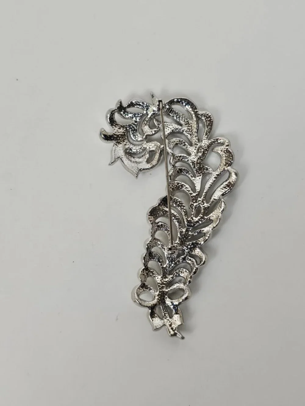 Kenneth Jay Lane KJL NR Crystal Rhinestone Pave Feather Plume Brooch Pin 3.25